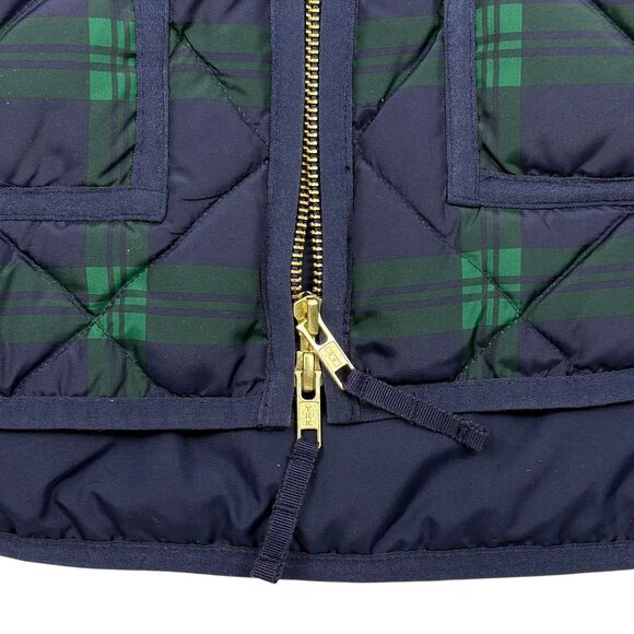 J.Crew Excursion Quilted Down Vest Blackwatch Plaid Holiday Puffer Gold Zip XS - Picture 5 of 14